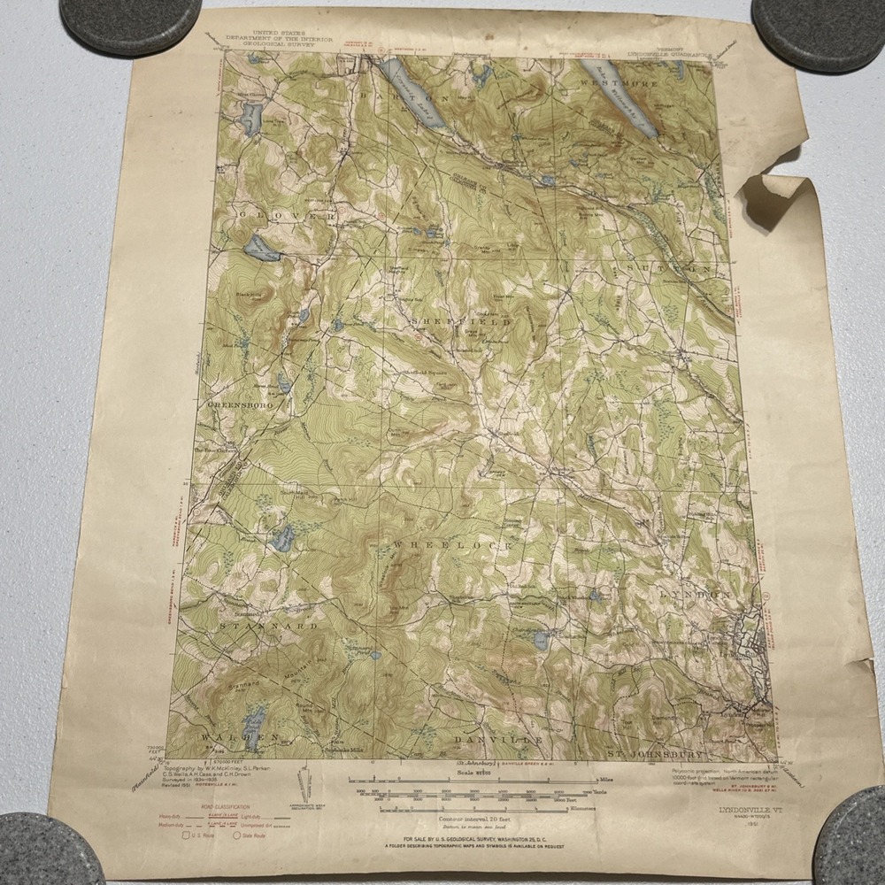 1951 USGS GEOLOGICAL LYNDONVILLE VT VERMONT Quadrangle 1:625 MAP VINTAGE